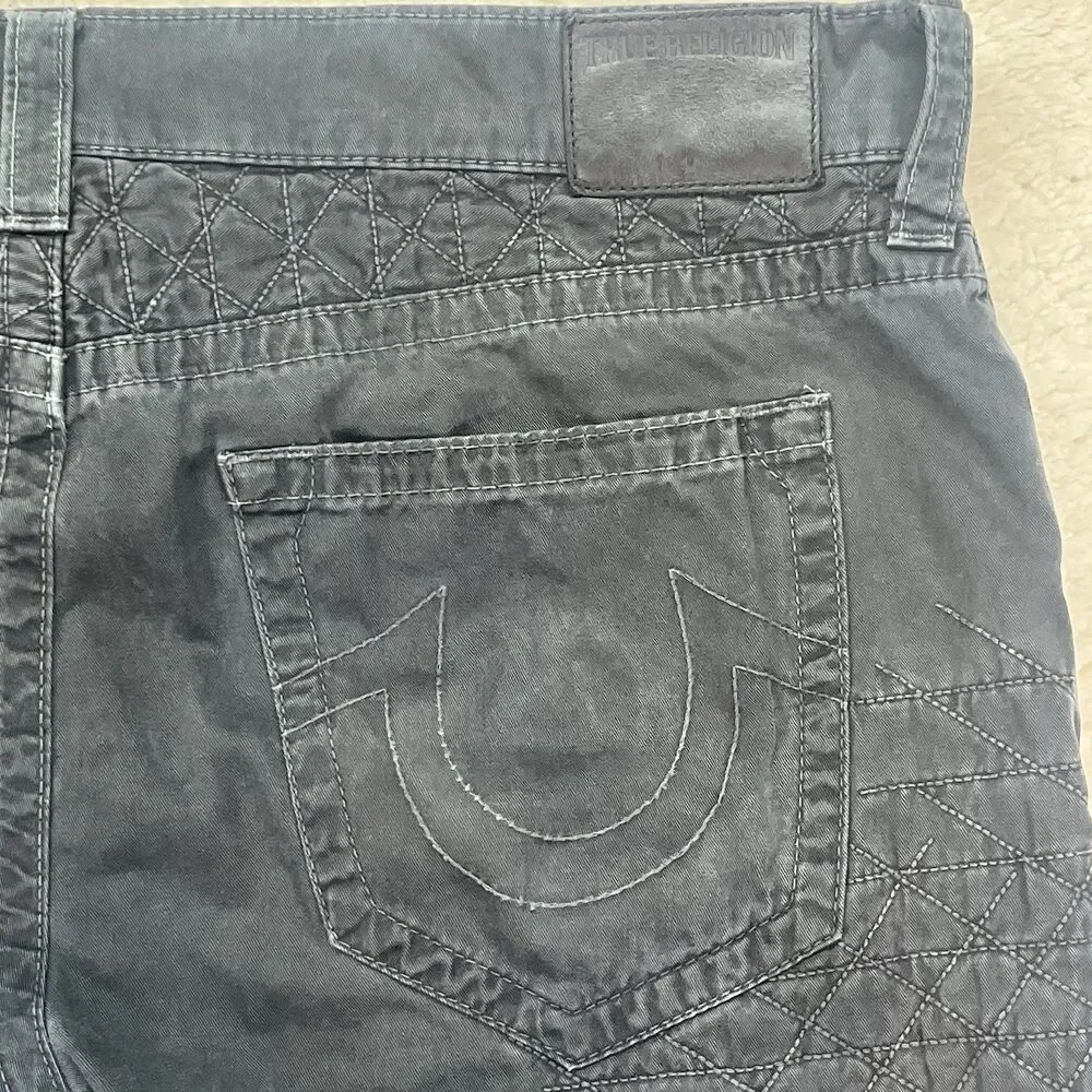 True Religion Dean Geo Quilted Gray Chino Straight Leg Jeans Pants 36/32.5 Taper
